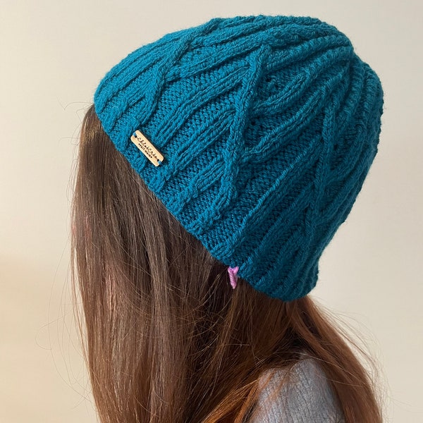 Bonnet bleu en laine, fait main