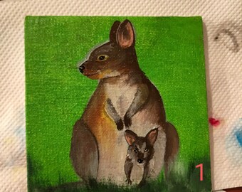 Wallaby Painting, Australian Art (4"x4")