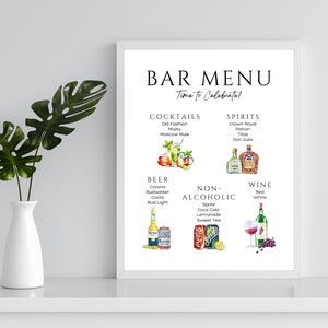 Barmenusjabloon, Digitaal barmenu, Barmenu canva-sjabloon, Minimalistisch afdrukbaar barmenu
