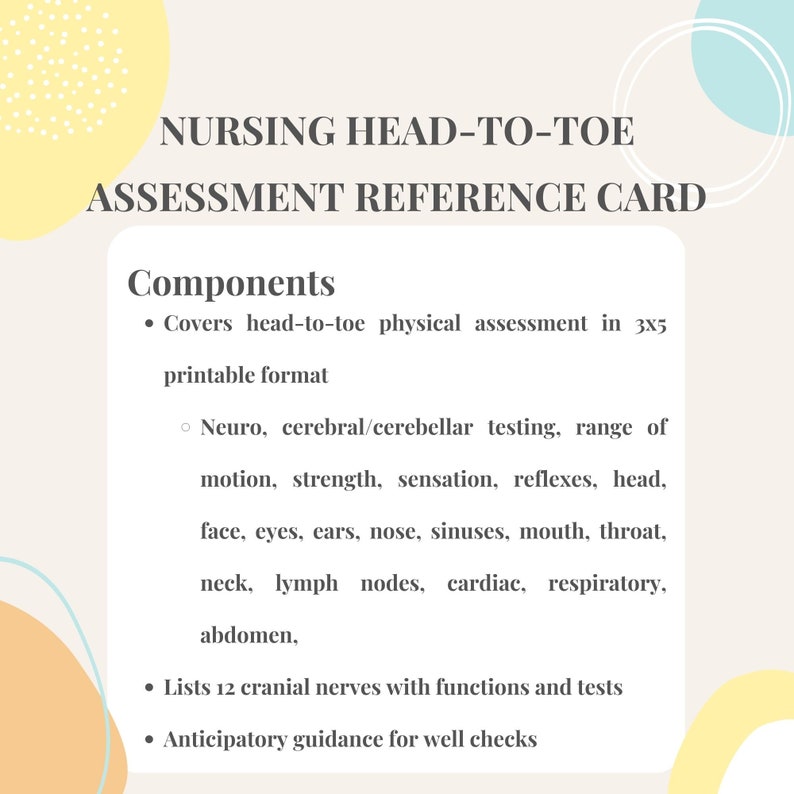 Nursing Head-to-toe Assessment Pass off Reference Card for RN-BSN, FNP ...