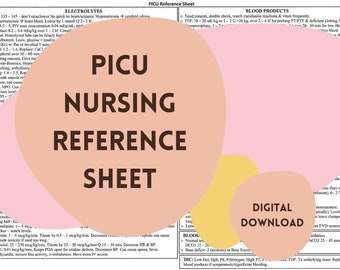 Pediatric Intensive Care Unit PICU Nursing Reference Sheet