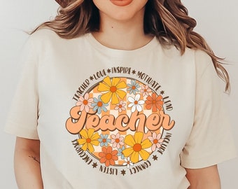 Retro Teacher Shirt, Teach Love Inspire Shirt, Back To School Teacher Shirt, Boho Teacher Tee, Teacher Gift, Teacher Appreciation