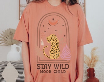 Stay Wild Moon Child Tee, Oversized Retro Graphic Tee, Comfort Colors Oversized Tee, Inspirational Tee, Boho Graphic Tee