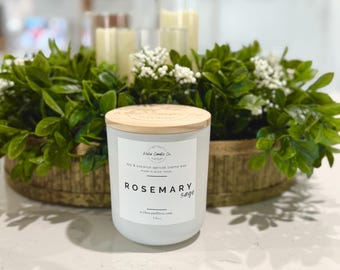 Rosemary Sage Coconut Apricot Creme Wax Candle – Wood Wick, 13oz