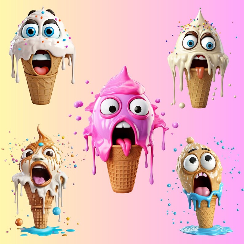 Ice Cream Cone Clipart, Scary Ice Cream Clipart, Summer Treats, Desert ...