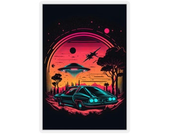 Sticker Vaporwave UFO Alien Abduction, laptopsticker, sticker waterfles
