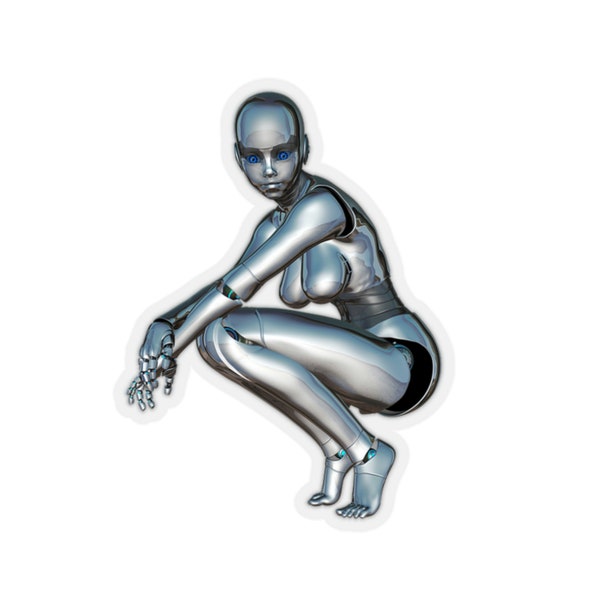 Futuristic AI Robot Girl Woman Sticker, Laptop Sticker, Water Bottle Sticker