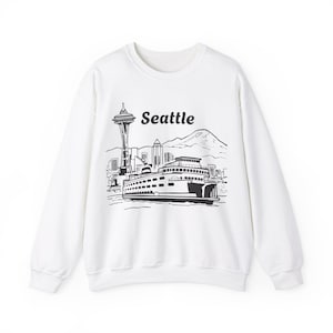 Seattle Washington State Space Needle PNW Mount Rainier Comfy Sweater Gift Unisex Heavy Blend Crewneck Sweatshirt