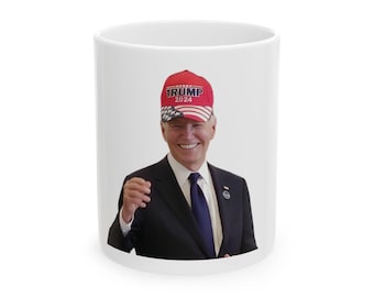 Happy Just Smile Joe Biden President Wearing Maga Donald Trump Hat Art Coffee White Ceramic Mug 11oz Coffee Tea Mug