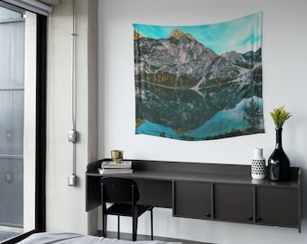 Majestic Aesthetic Mountain Nature Landscape Lake Reflection Tapestry, Wall Hanging, Bedroom Living Room, Wall Art, Fast and Free Shipping