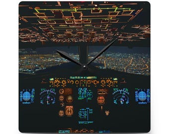 Aviation Airplane Cockpit Avionics Minimal Acrylic Round and Square Wall Hanging Decor Clock, Fast and Free Shipping