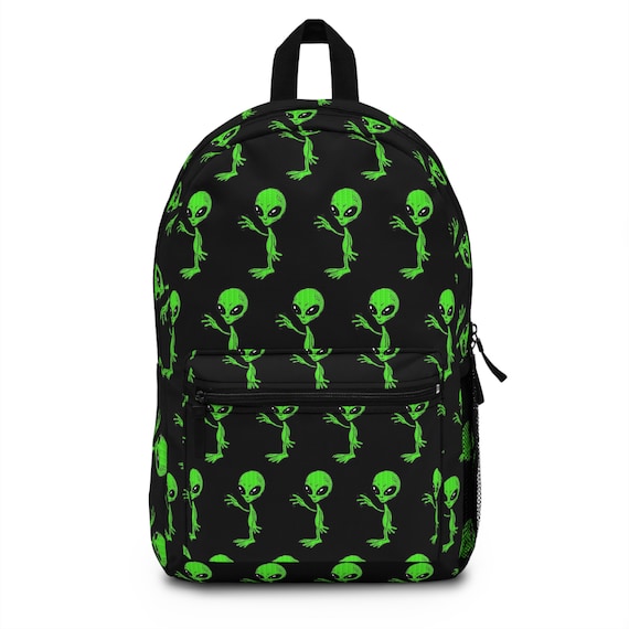 Friendly Green Waving Alien UFO Outer Space Pattern Backpack  display picture 1
