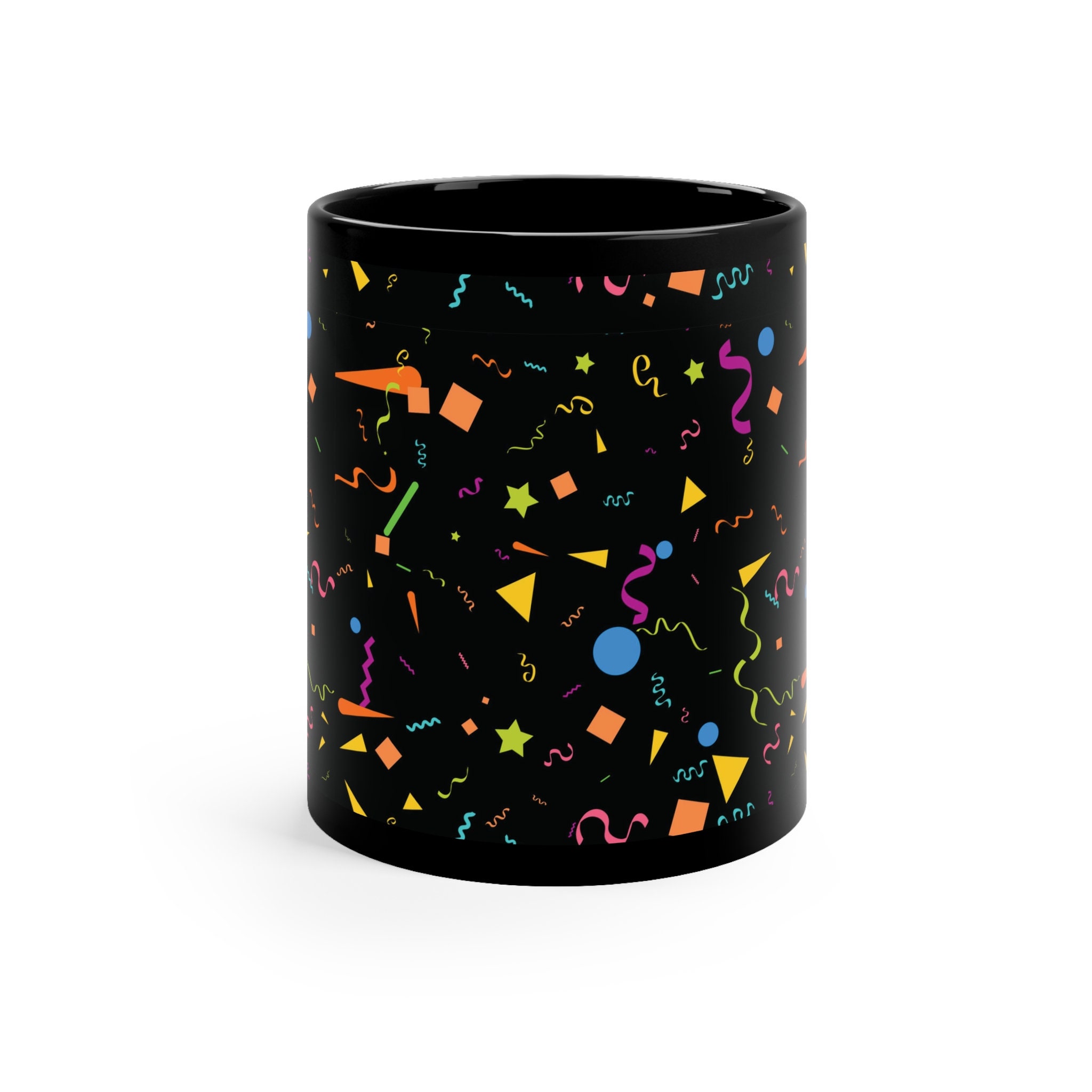 Retro 90s Confetti Geometric Aesthetic Ceramic Coffee 11oz Black Mug - Etsy