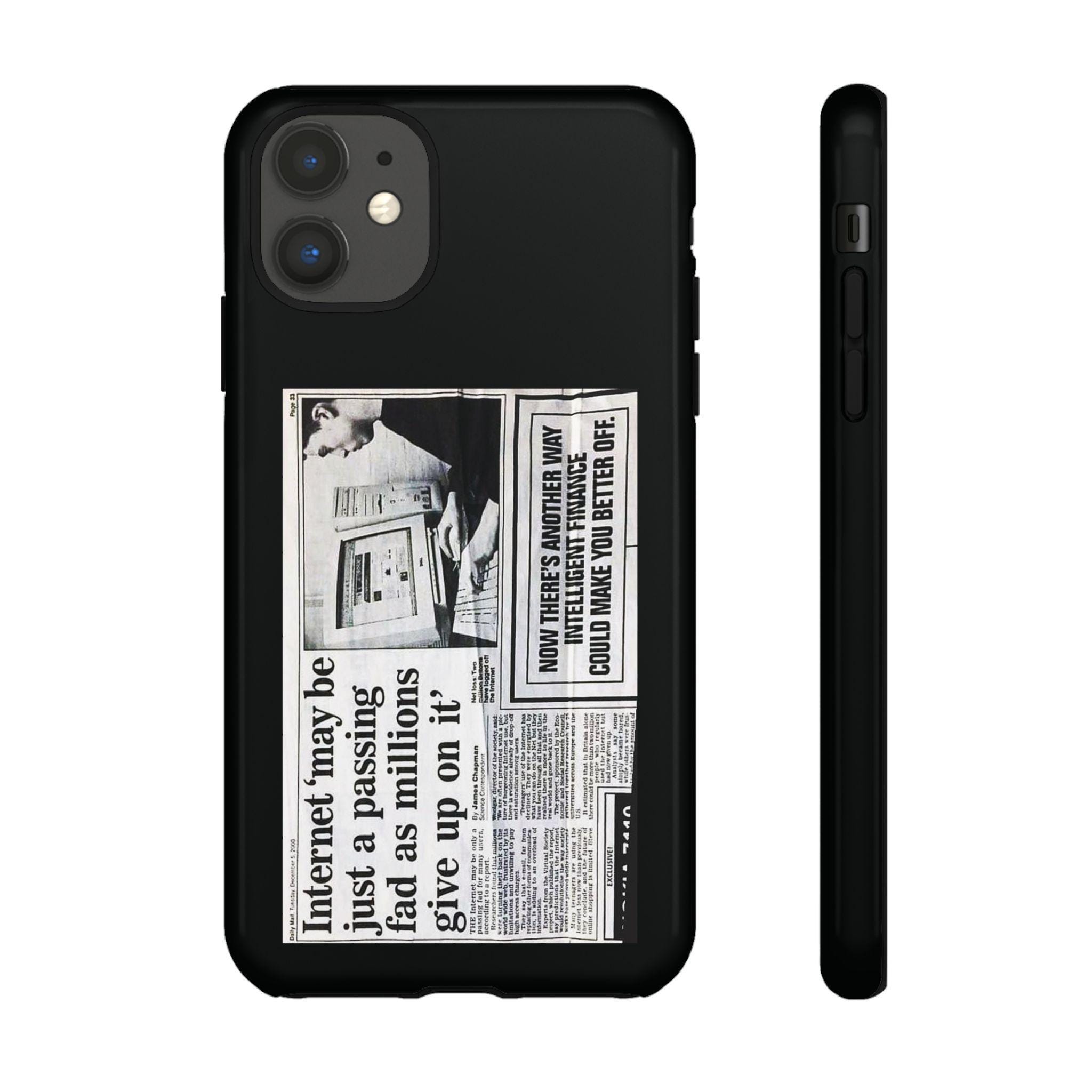 Artigo de jornal da moda Internet Is A Fad Ciência da Computação Tecnologia Capa de telefone resistente a impactos, iPhone 11 12 13 14 15 Pro Max | Galaxy S21 S22