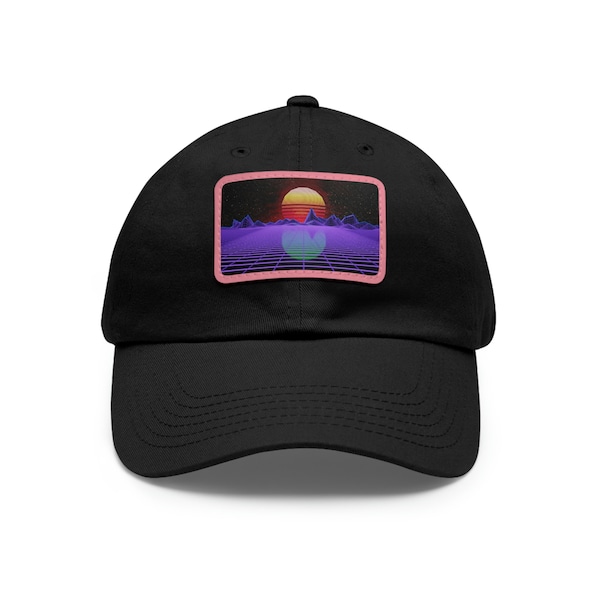 Aesthetic Cyberpunk Synthwave Sunset Retro Style Leather Patch Hat, Miami Vibes Relax Fit Baseball Cap