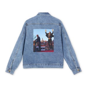 Donald Trump Elon Musk America American Spirit Patriotic President 45 47 Jean Jacket Denim Jacket