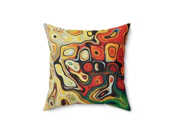 Abstract Color Swirl Modern Art Pattern Travel Guest Room Plane Pillow Home Decor, 14" x 14"