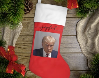 Joyful Christmas Donald Trump Mugshot Funny Meme Christmas Xmas Holiday Stocking