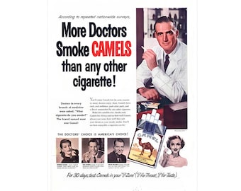 camel cigarette ads 1940s 1940s Camel Cigarette Ad, More Doctors Smoke Camels, Vintage Full Page Tobacco  Advertisement, Retro Ephemera for Framing or Craft