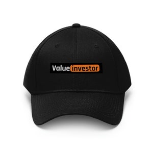 May include: Black baseball cap with an orange and white logo that says "Value Investor".