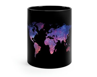 Caneca de café Atlas do mundo cósmico, caneca de chá com mapa-múndi, caneca de café com geografia, caneca preta de 11 onças, presente para estudantes