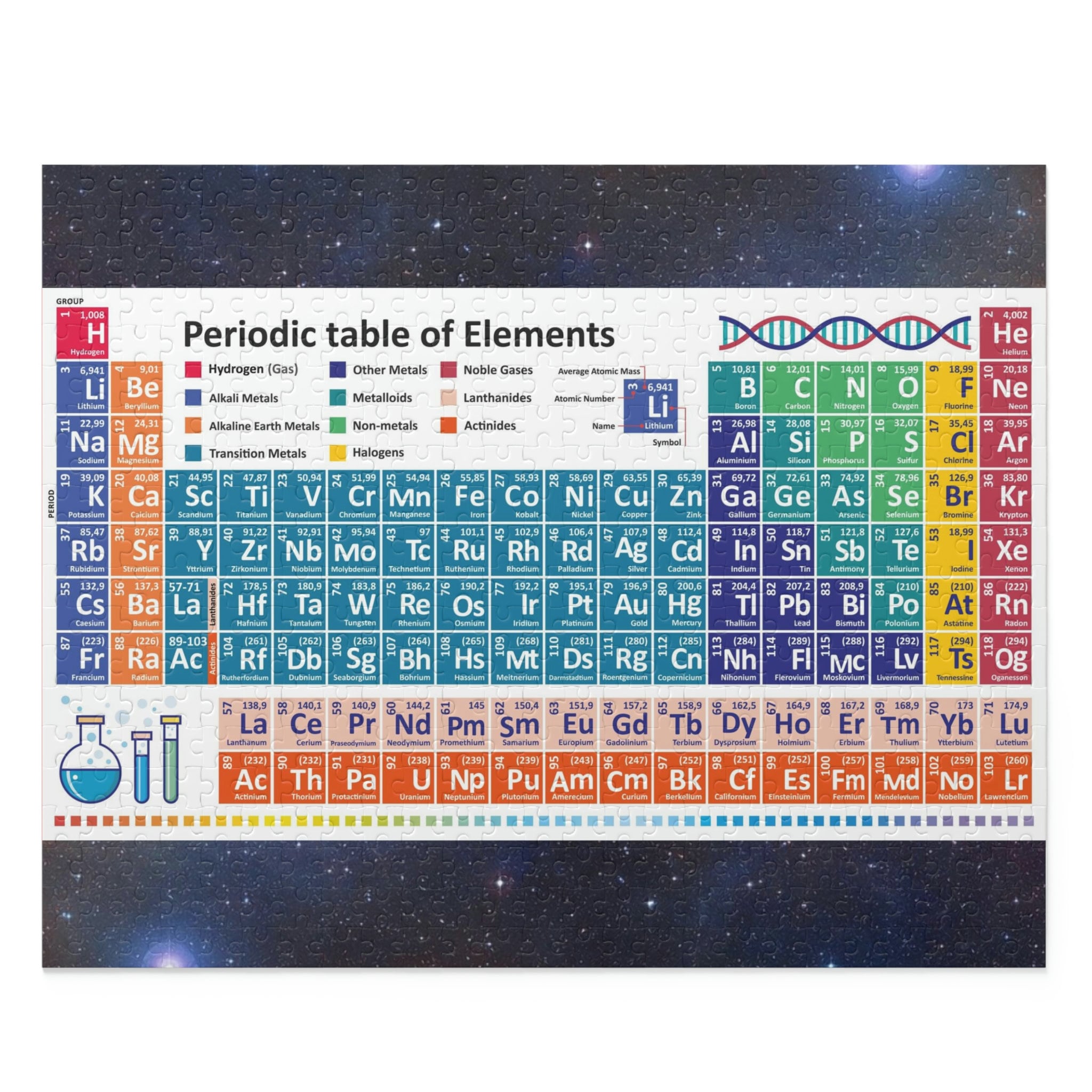 Regalo de ciencia química Tabla periódica de elementos Puzzle Fondo del espacio cósmico (120, 252, 500 piezas)