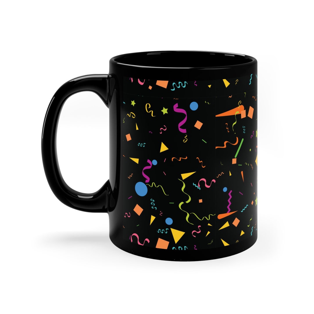 Retro 90s Confetti Geometric Aesthetic Ceramic Coffee 11oz Black Mug - Etsy