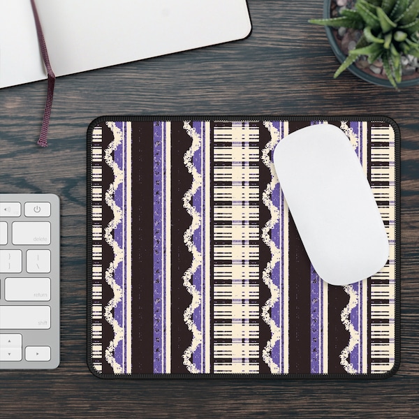 African Tribal Art Purple White Black Pattern Gaming Desk Mouse Pad Home Office Decor