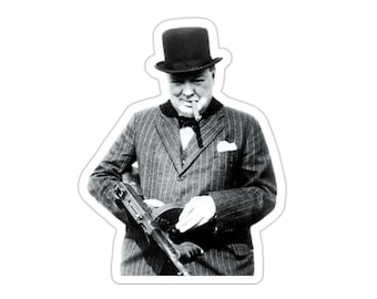 Winston Churchill WW2 UK England Prime Minister Top Hat Cigar Politics Political Science Sticker, Laptop Sticker, Water Bottle Sticker