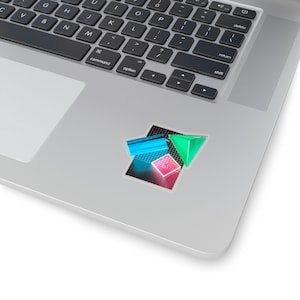 Aesthetic Cyberpunk Retro Vaporwave Synthwave Sticker, Geometrical Shapes Laptop Sticker, Water Bottle Sticker