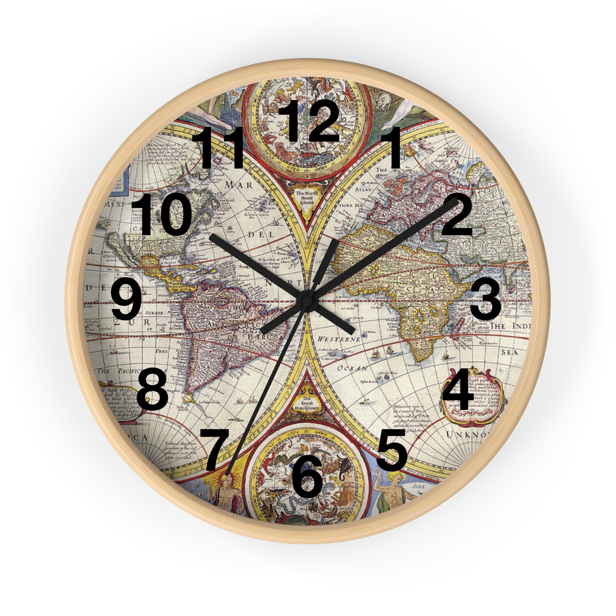 Old Vintage Atlas World Map Cartography Wall Art Hanging Clock Home ...