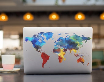 Vibrant Colorful World Map Altlas Continents Cartography Geography Laptop Water Bottle MacBook Pro Guitar Case Sticker