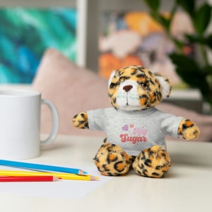 Cute Stuffed Plushy Animals Panda, Lion, Bear, Bunny, Jaguar, Sheep with T Shirt, Personalization Optional