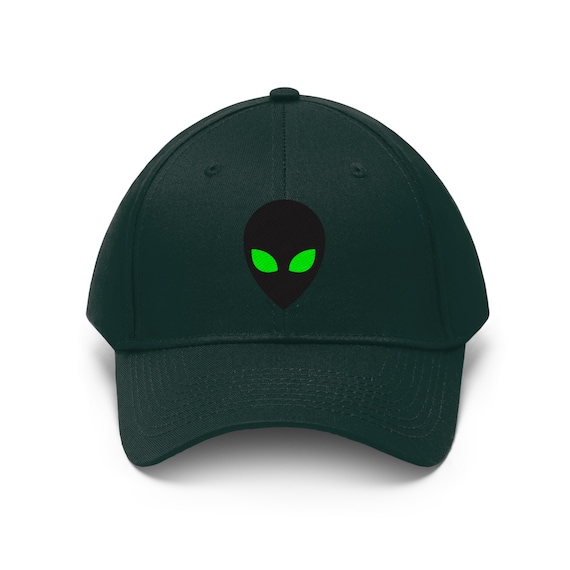 Alien Green Eyes Embroidered UFO Hat, Funny Outer Space Alien Meme