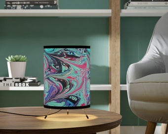 Beautiful Post Modern Abstract Paint Swirl Art Tripod Lamp