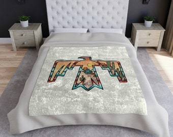 Cómoda manta de lanzamiento de Thunderbird del desierto nativo americano de terciopelo, manta gigante suave y acogedora de Thunderbird del suroeste, decoración del hogar, envío gratuito