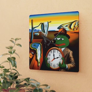 Salvador Dali Melting Clock Time Pepe Meme Abstract Art Meme Wall Hanging Decor Clock,