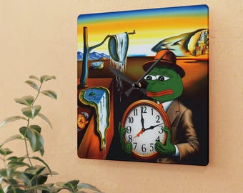 Salvador Dali Melting Clock Time Pepe Meme Abstract Art Meme Wall Hanging Decor Clock,