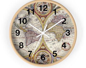 Old Vintage Atlas World Map Cartography Wall Art Hanging Clock Home Office Dorm Decor, Fast and Free Shipping