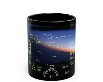Avionics Sky Airplane Cockpit Control Room Aviation Exploration Flying Aerospace, Pilot Gift Technology Art Ceramic Coffee 11oz Black Mug