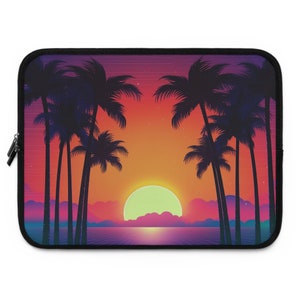 Retro Sunset Palm Trees Vaporwave Cyberpunk Synthwave Laptop Sleeve, Computer Case Protector, Computer Accessories