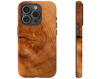 Coque de portable hippie avec anneaux en grain de bois, Étui résistant aux chocs, iPhone 11, 12, 13. 14, 15 Pro Max | Galaxy S21, S22