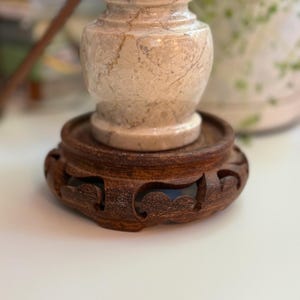 Hand-Carved Wooden Display Stand – 3.25” Diameter Pedestal for Vase or Sculpture – Asian-Style Scroll Base