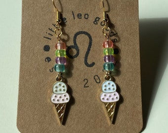 Beaded Ice Cream Cone Dangle Earrings