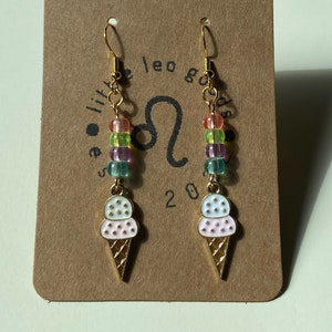 Beaded Ice Cream Cone Dangle Earrings