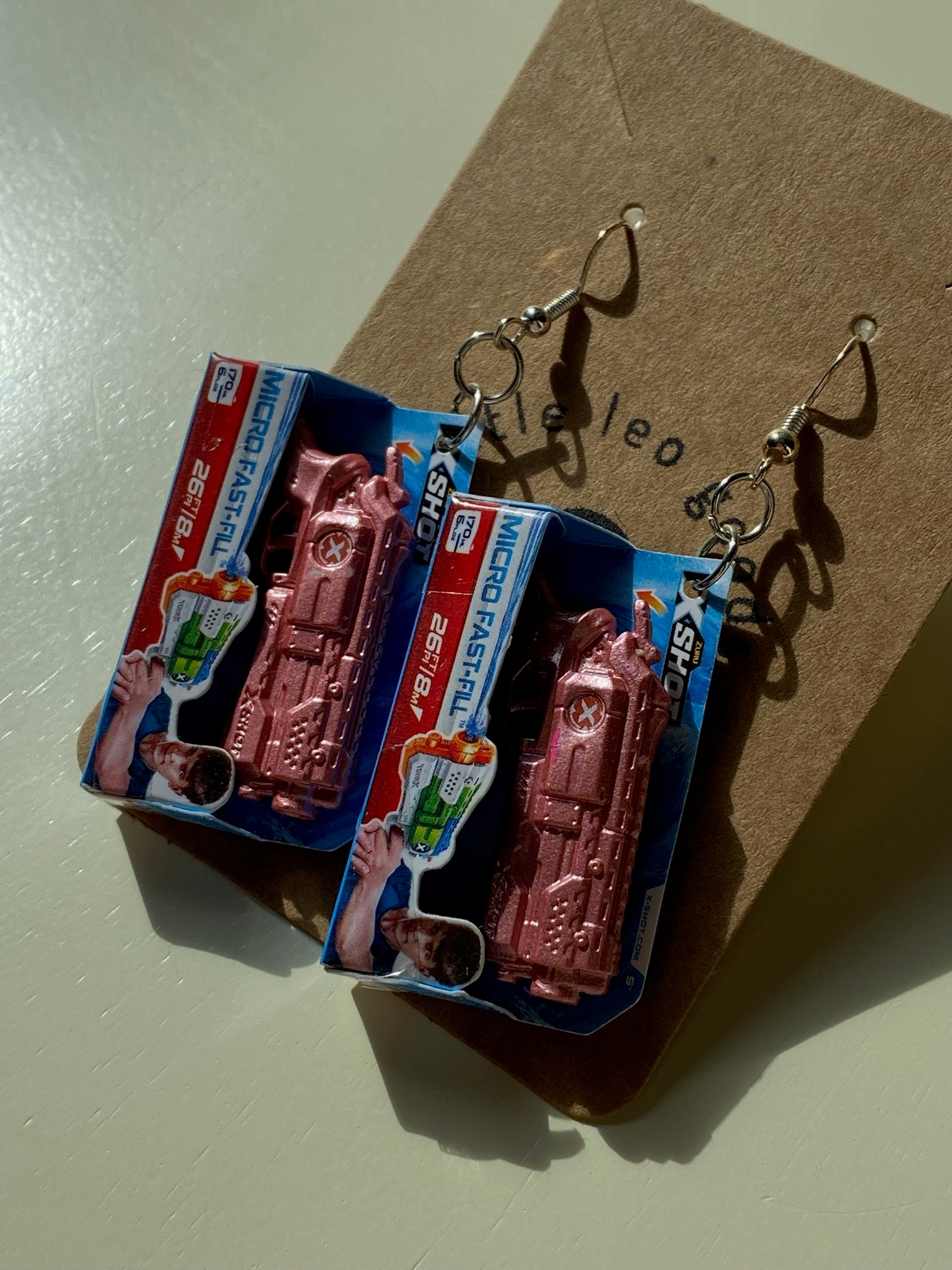 RARE Rose Gold Watergun Toy Mini Brands Dangle Earrings Unique Novelty