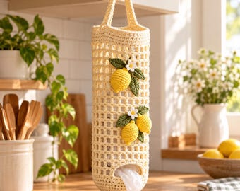 Crochet Plastic Bag Holder Pattern PDF, Hanging Kitchen Bag Dispenser Tutorial