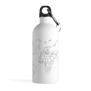 Mapa del mundo Botella de agua de acero inoxidable / Viaje / Regalo del viajero / Vaso / Regalo para amantes de los viajes / Explorador / Regalo de amigo