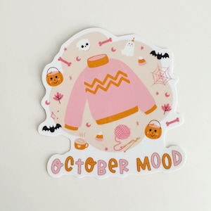 Pink Halloween Sticker - October Mood, Fall Sticker, Funny Sticker, Vinyl Sticker - Cute Sticker, Kawaii Sticker