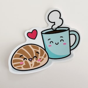 Pan Dulce Con Cafe Kawaii Vinyl wasserdicht wetterfest Aufkleber